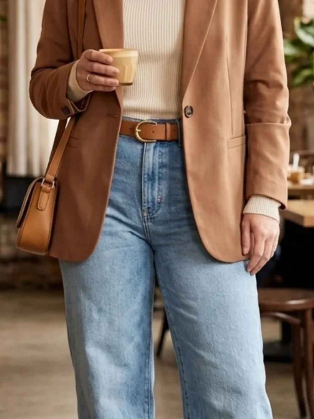 Elleven Women's Single-Button Brown Blazer